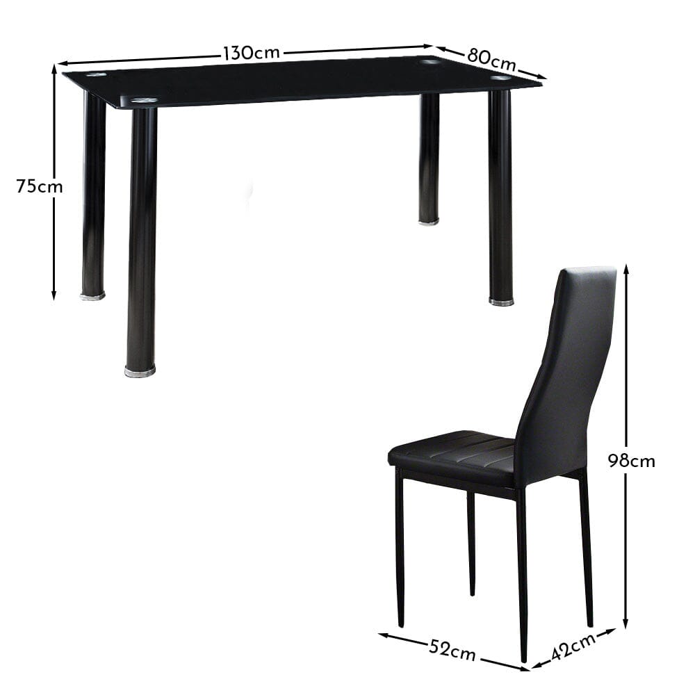 Anya Glass Dining Table Set - 6 Seater - Anya Black Faux Leather Dining Chairs