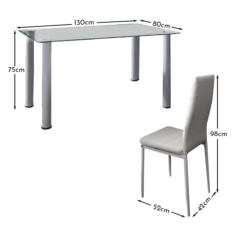 Anya Glass Dining Table Set - 6 Seater - White Faux Leather Dining Chairs