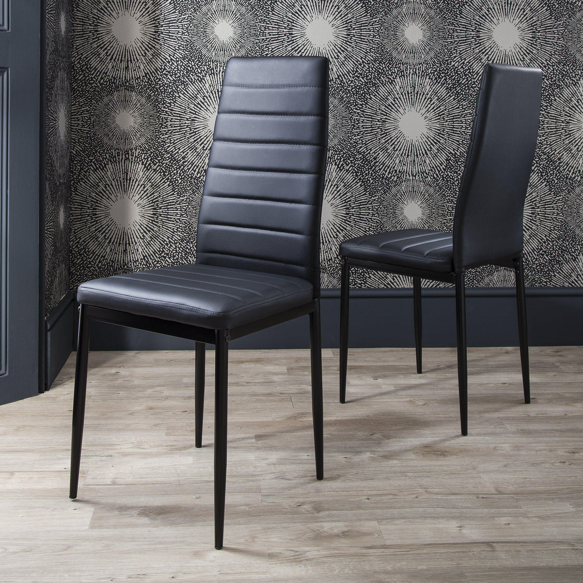 Anya Glass Dining Table Set - 6 Seater - Anya Black Faux Leather Dining Chairs