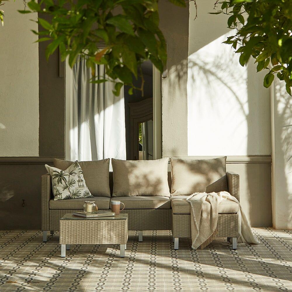 Aria 3 Seater Rattan Sofa Set with Footstool and Coffee Table - Light Grey