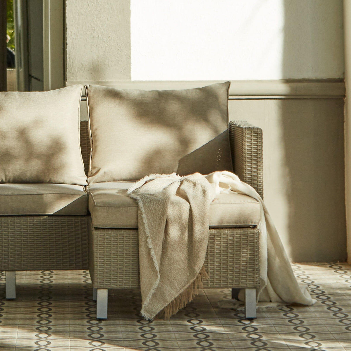 Aria 3 Seater Rattan Sofa Set with Footstool and Coffee Table - Light Grey