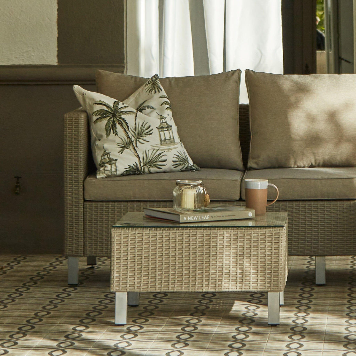 Aria 3 Seater Rattan Sofa Set with Footstool and Coffee Table - Light Grey