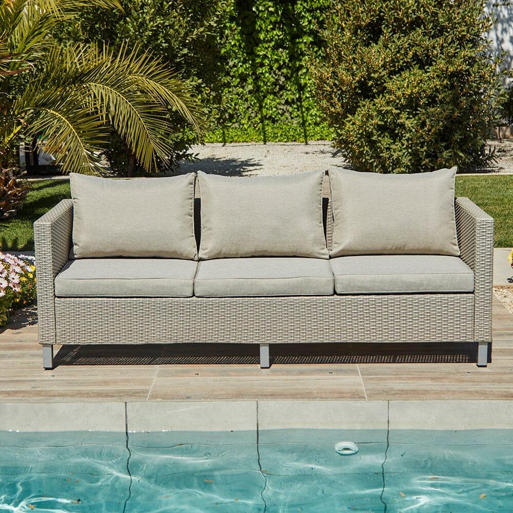 Aria 3 Seater Rattan Sofa Set with Footstool and Coffee Table - Light Grey