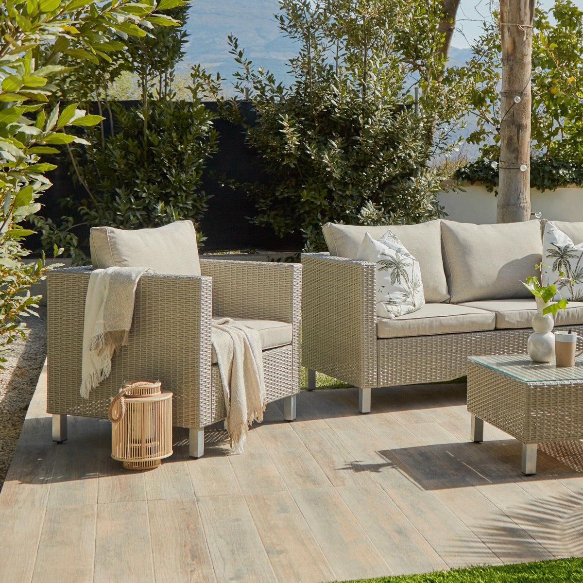Aria 7 Seater Rattan Garden Sofa Set with Footstool & Coffee Table - Light Grey