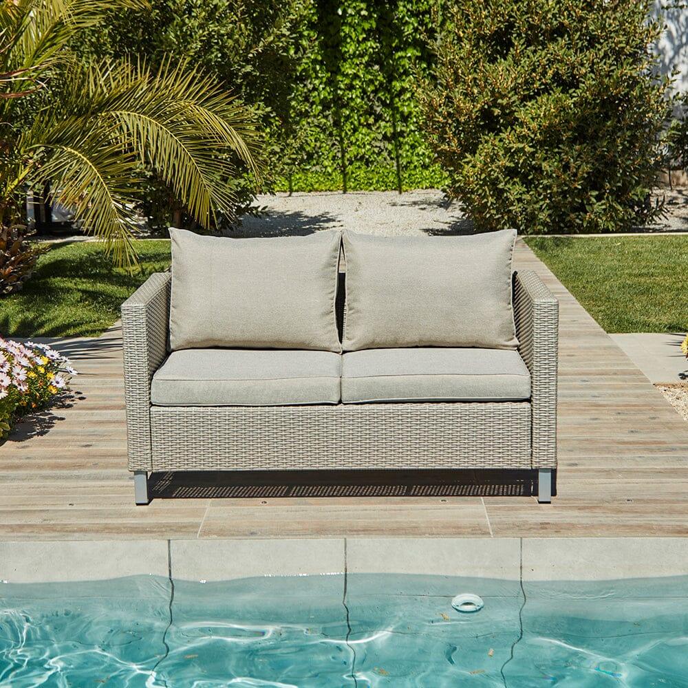 Aria 7 Seater Rattan Garden Sofa Set with Footstool & Coffee Table - Light Grey