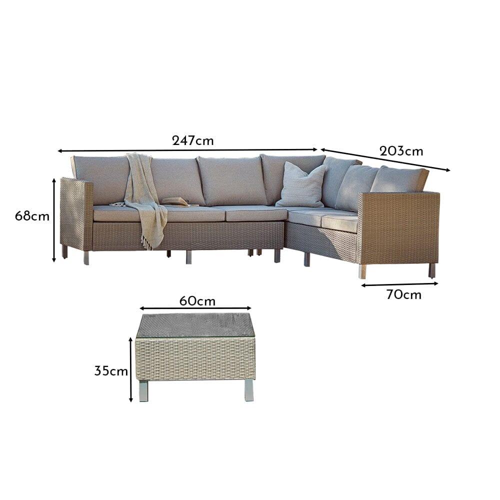 Aria 6 Extended Garden Corner Sofa with Coffee Table - Light Grey