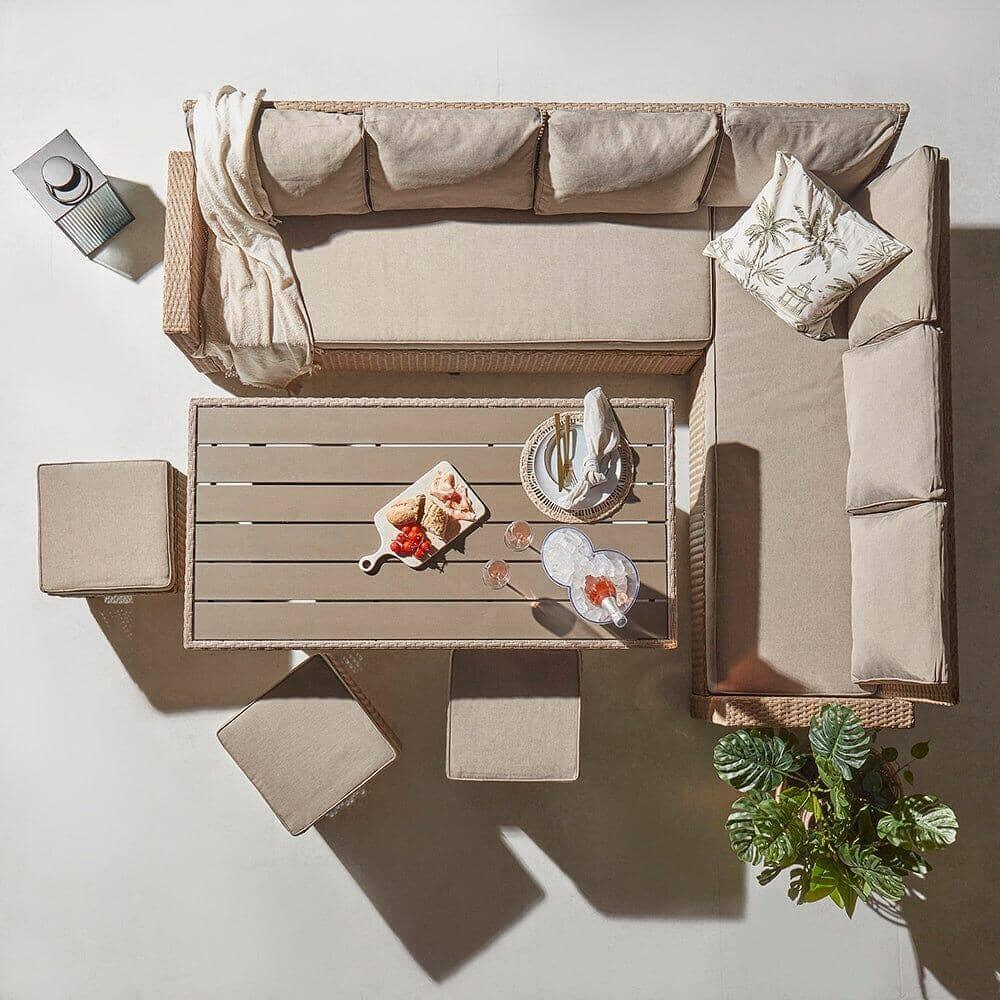 Aston 9 Seater Rattan Corner Sofa Set with Polywood Table Top - Natural Brown
