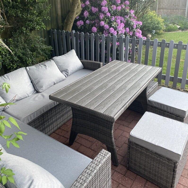 Aston 9 Seater Rattan Corner Sofa Set with Polywood Top - Grey