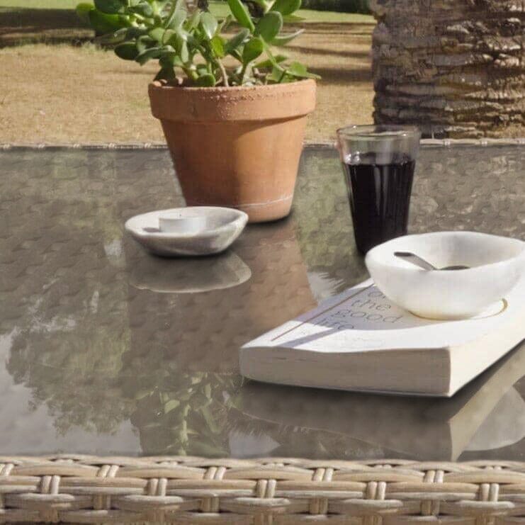 Aston Rattan Corner Sofa Set - 9 Seater - Natural Brown - Glass Table Top