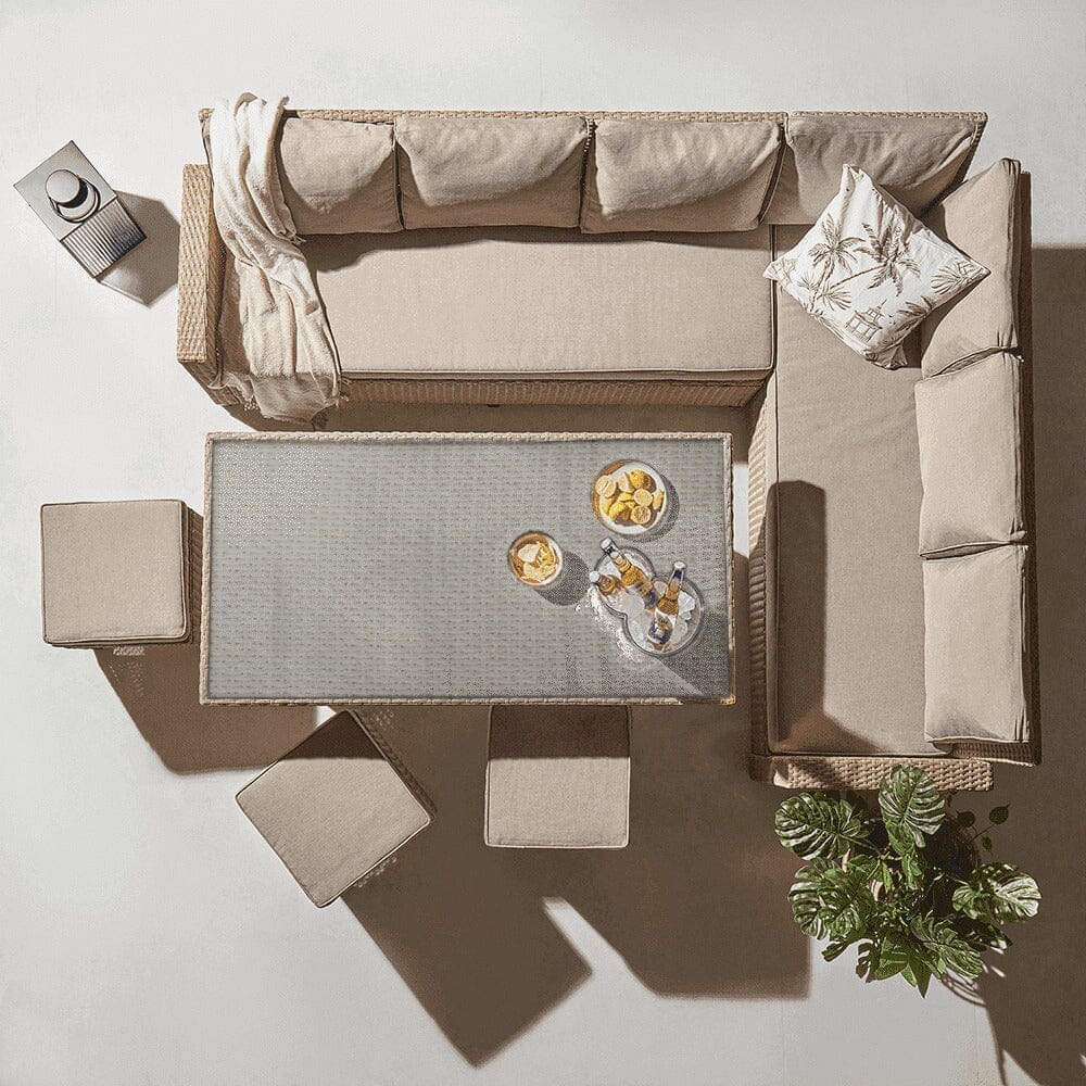 Aston Rattan Corner Sofa Set - 9 Seater - Natural Brown - Glass Table Top