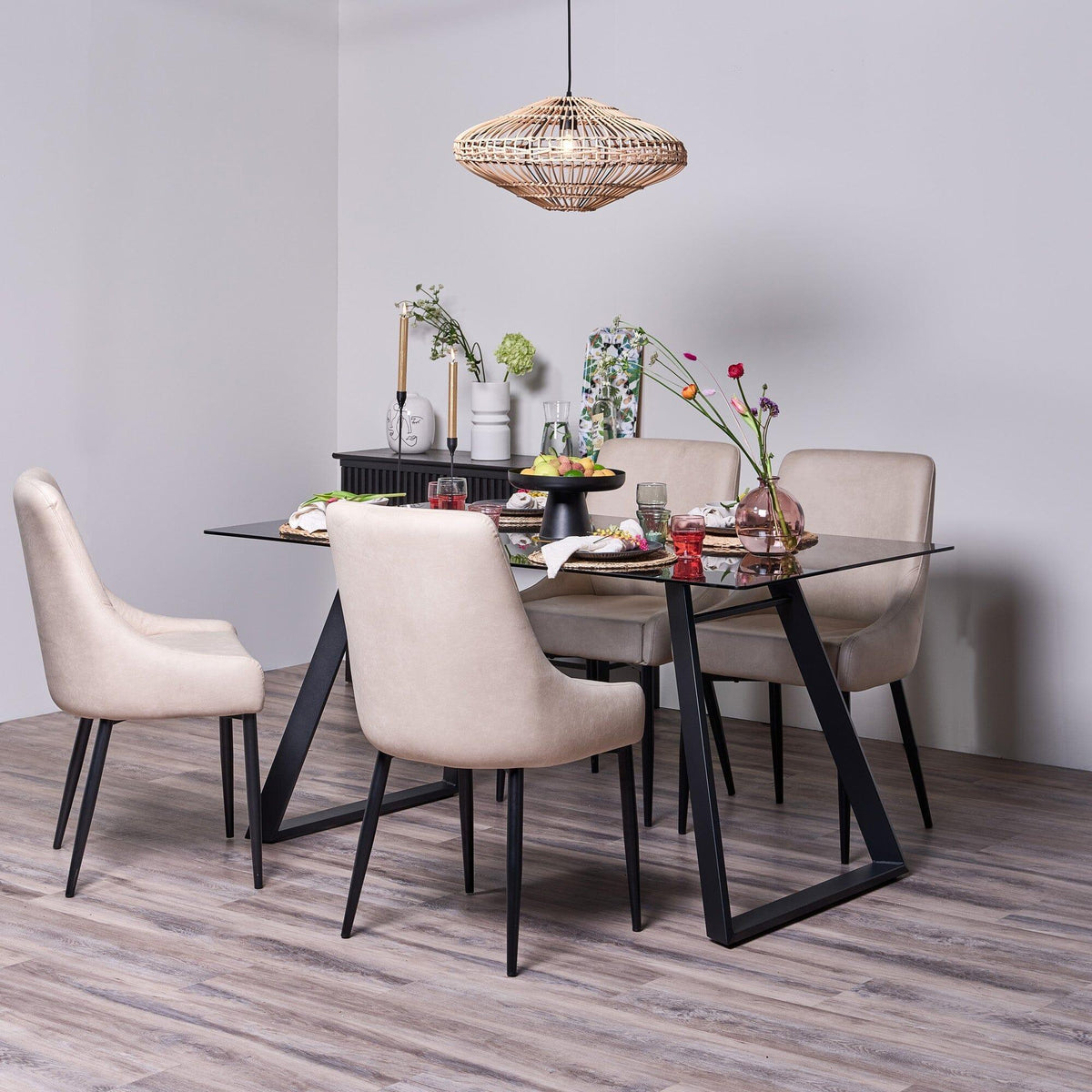 Atlas Smoked Glass Dining Table - Metal Legs