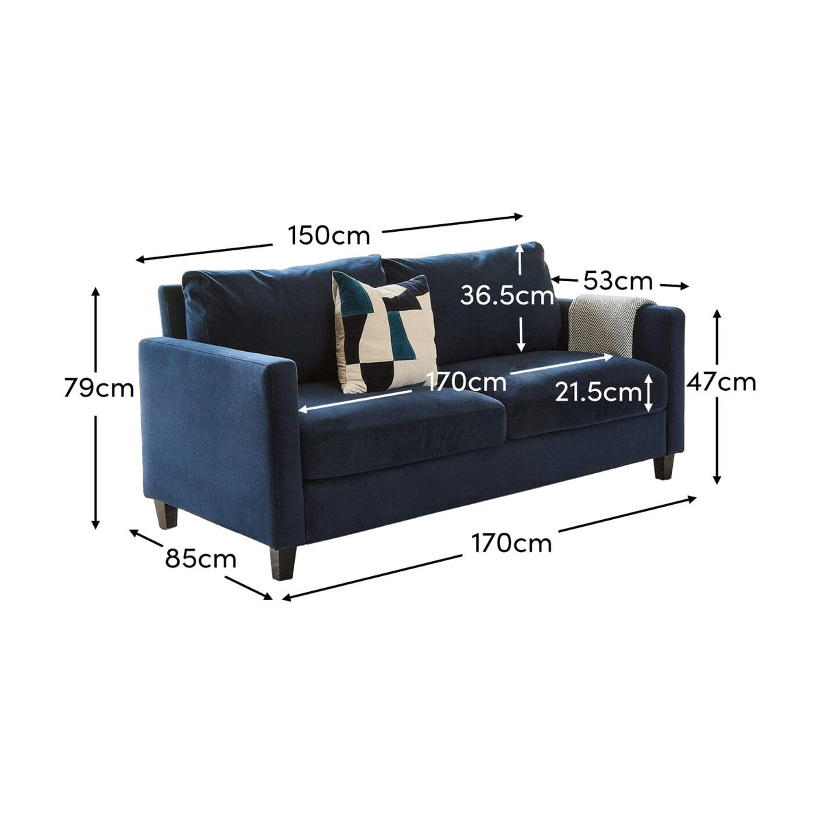 Ava 2 Seater Sofa - Ink with Black Oak Legs