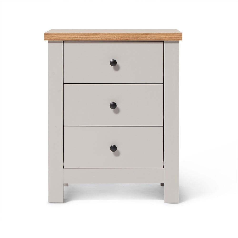 Bampton 3 Drawer Bedside Table - Stone Grey