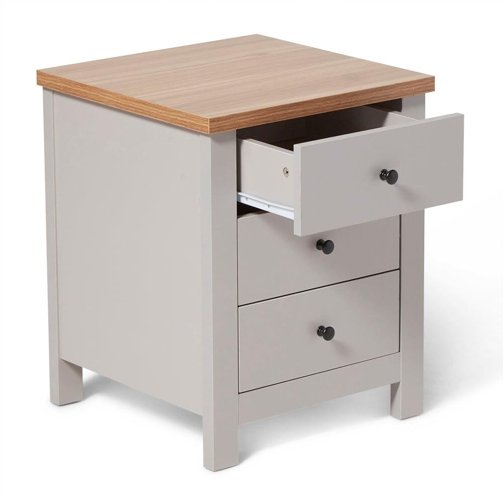 Bampton 3 Drawer Bedside Table - Stone Grey
