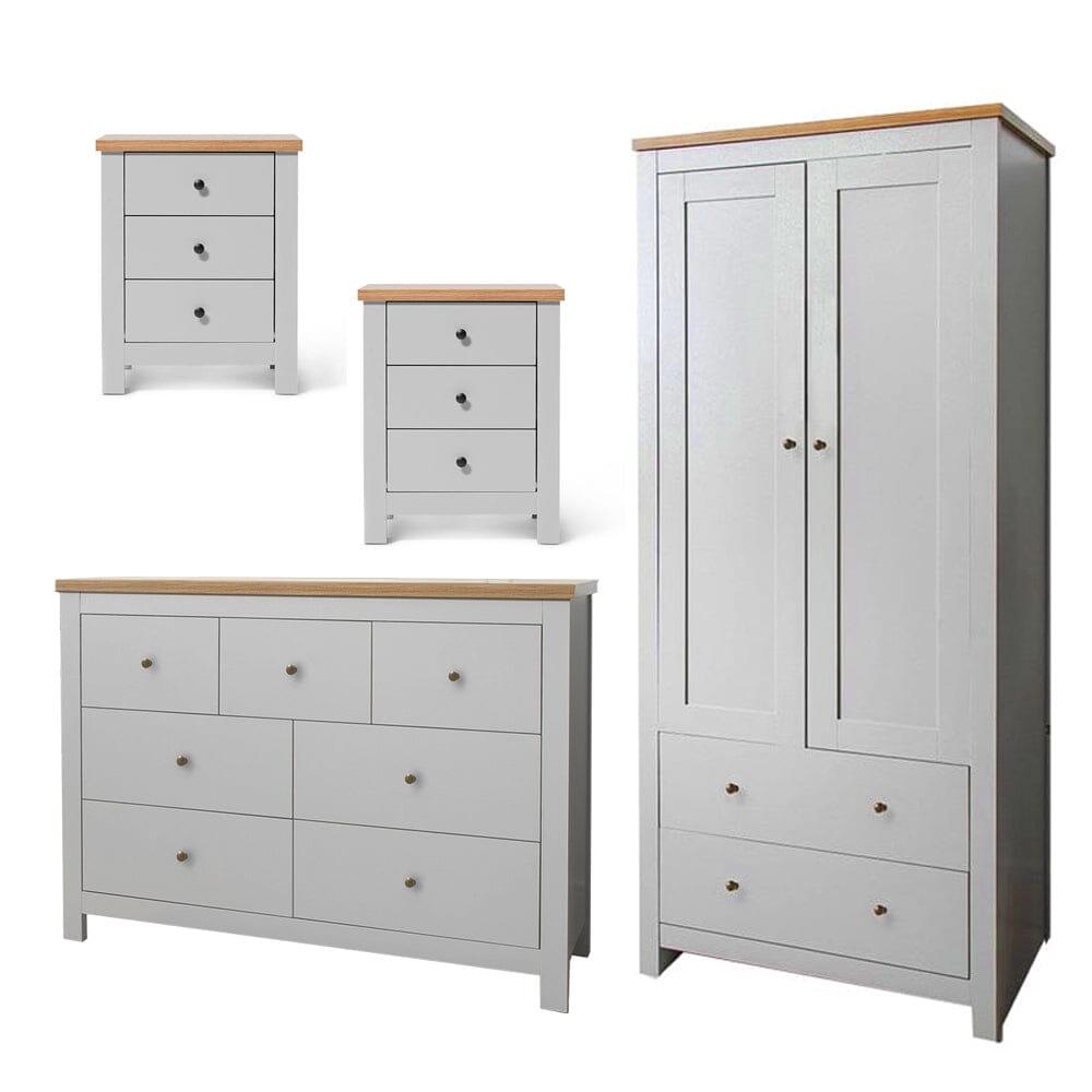 Bampton 4 Piece Bedroom Set - 3 Over 4 Chest of Drawers - Stone Grey