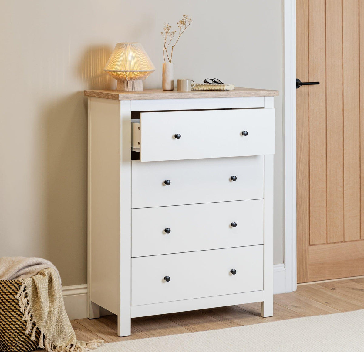 Bampton 4 Drawer Tall Chest of Drawers - Alabaster White