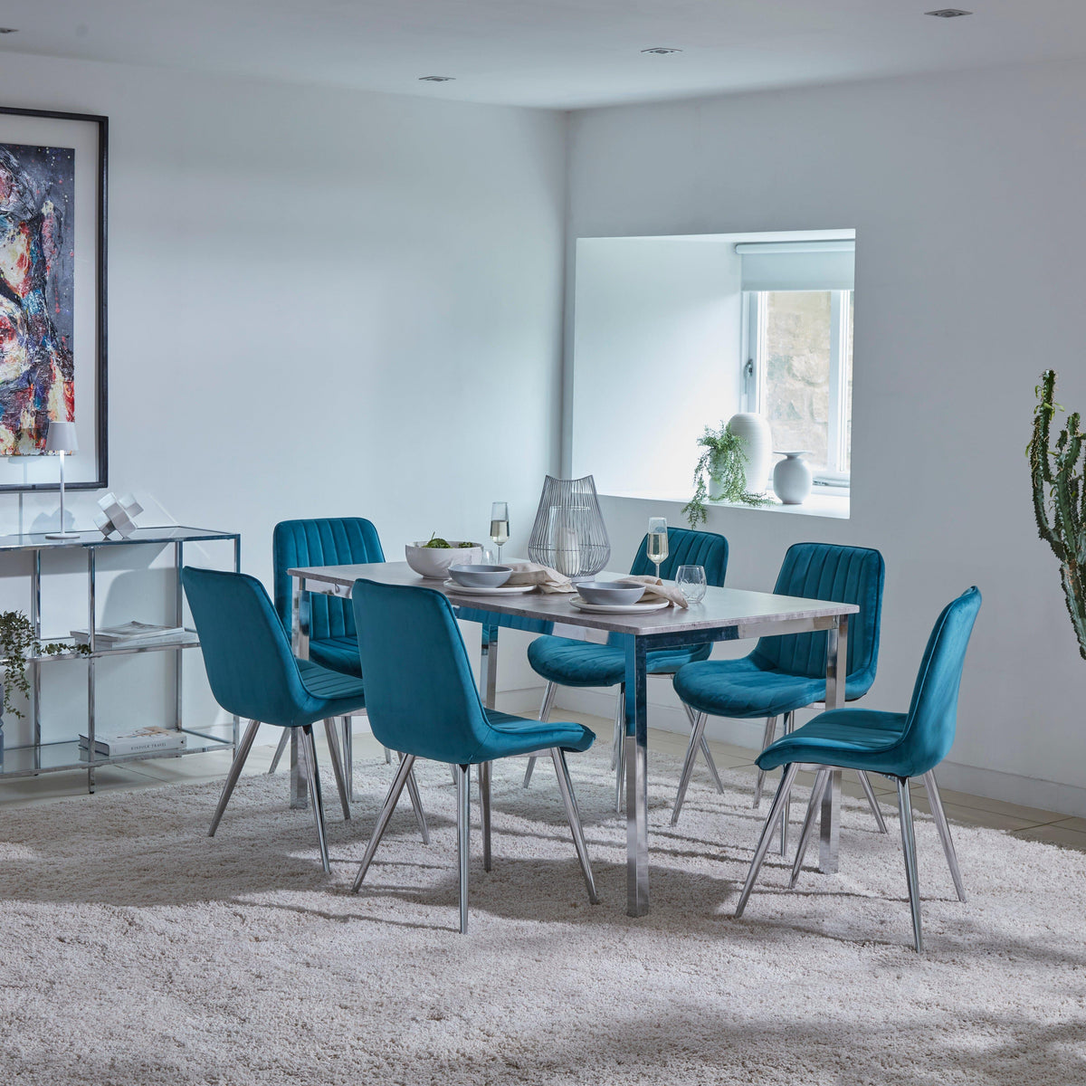 OUTLET - Bella Teal Dining Chairs - Set of 2 - Chrome Legs