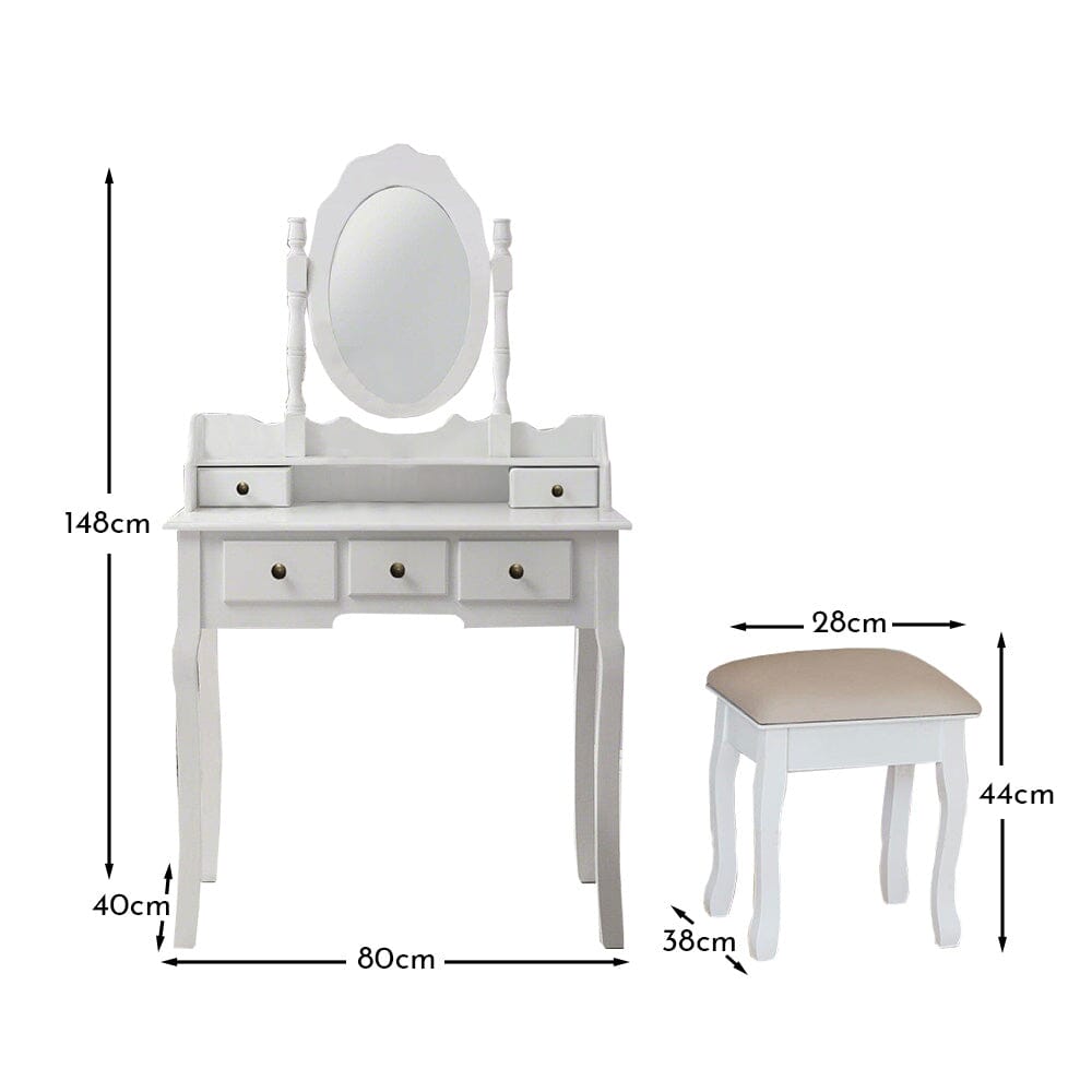 Capri White Dressing Table with Mirror & Stool