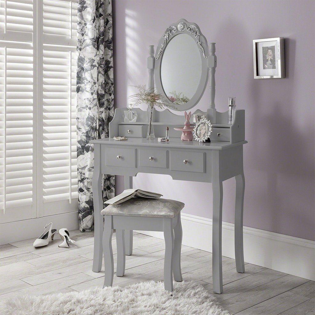 Capri Grey Dressing Table with Mirror & Stool