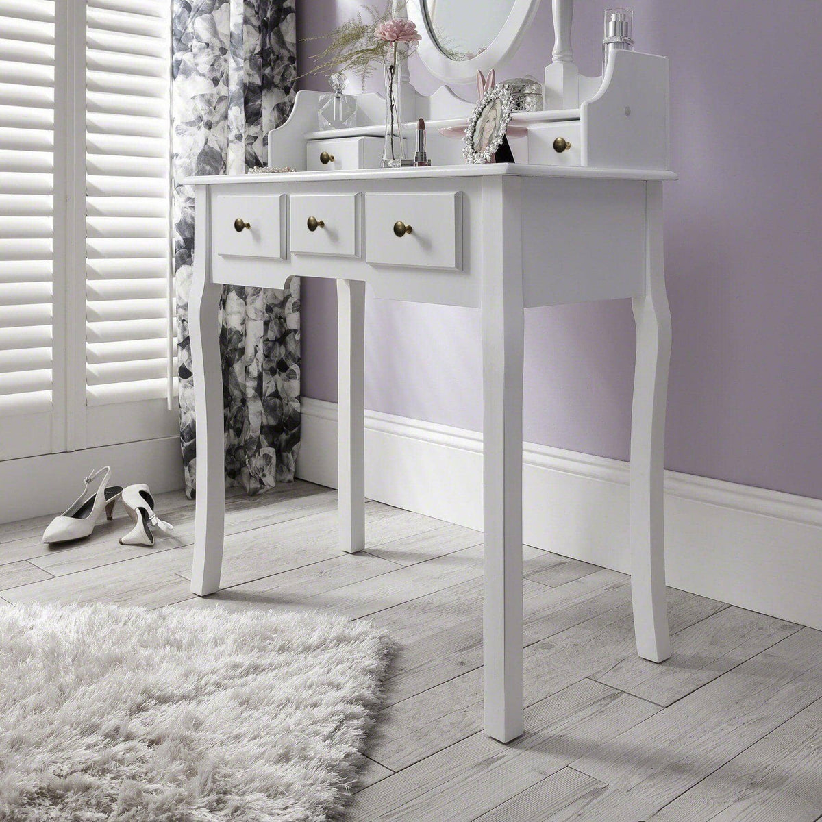 OUTLET - Capri White Dressing Table with Mirror & Stool