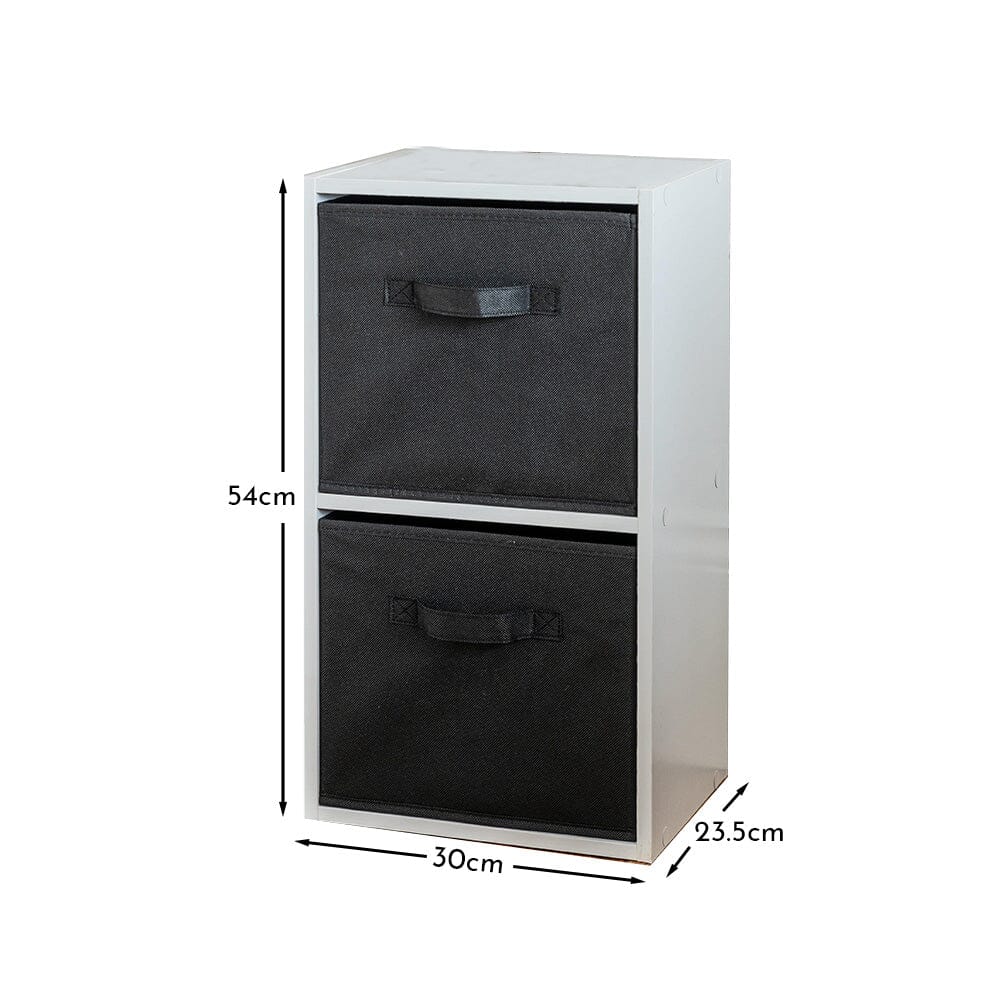 Cara 2 Tier Storage Unit / Chalk White Bookcase with Black Boxes