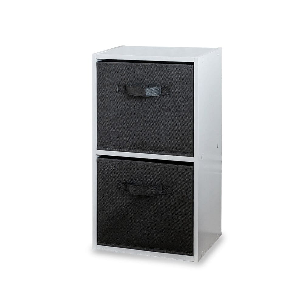 Cara 2 Tier Storage Unit / Chalk White Bookcase with Black Boxes