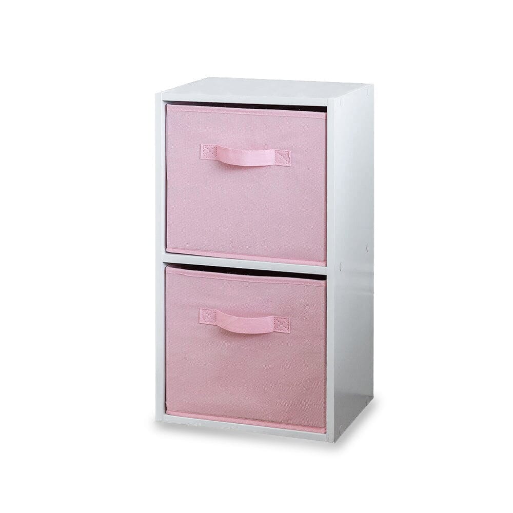 Cara 2 Tier Storage Unit / Chalk White Bookcase with Pink Boxes