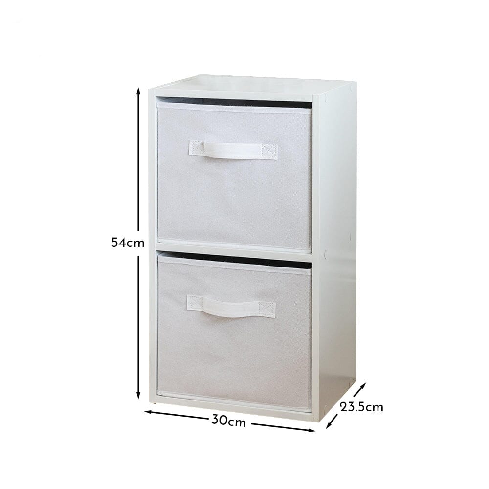 Cara 2 Tier Storage Unit / Chalk White Bookcase with White Boxes