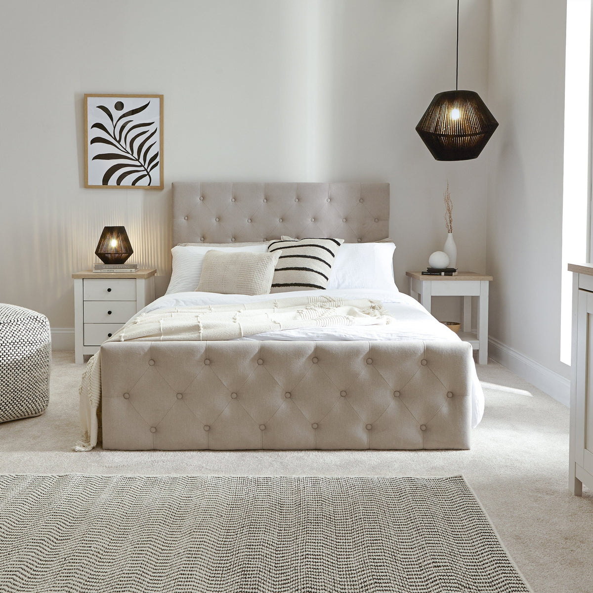 Cavill Fabric Double Bed - Soft Beige