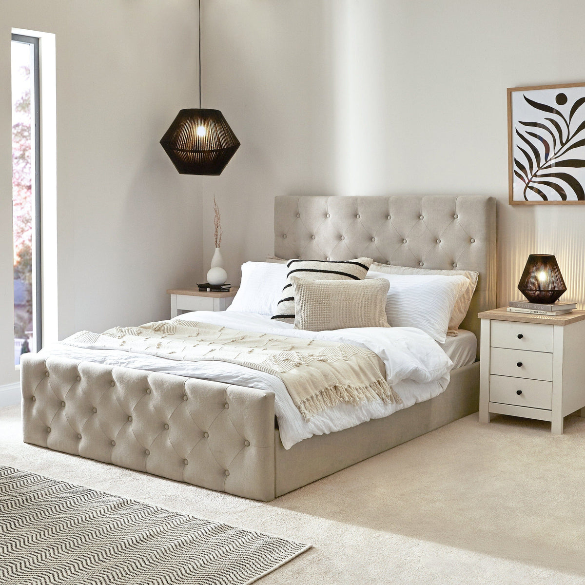 Cavill Fabric Double Bed - Soft Beige