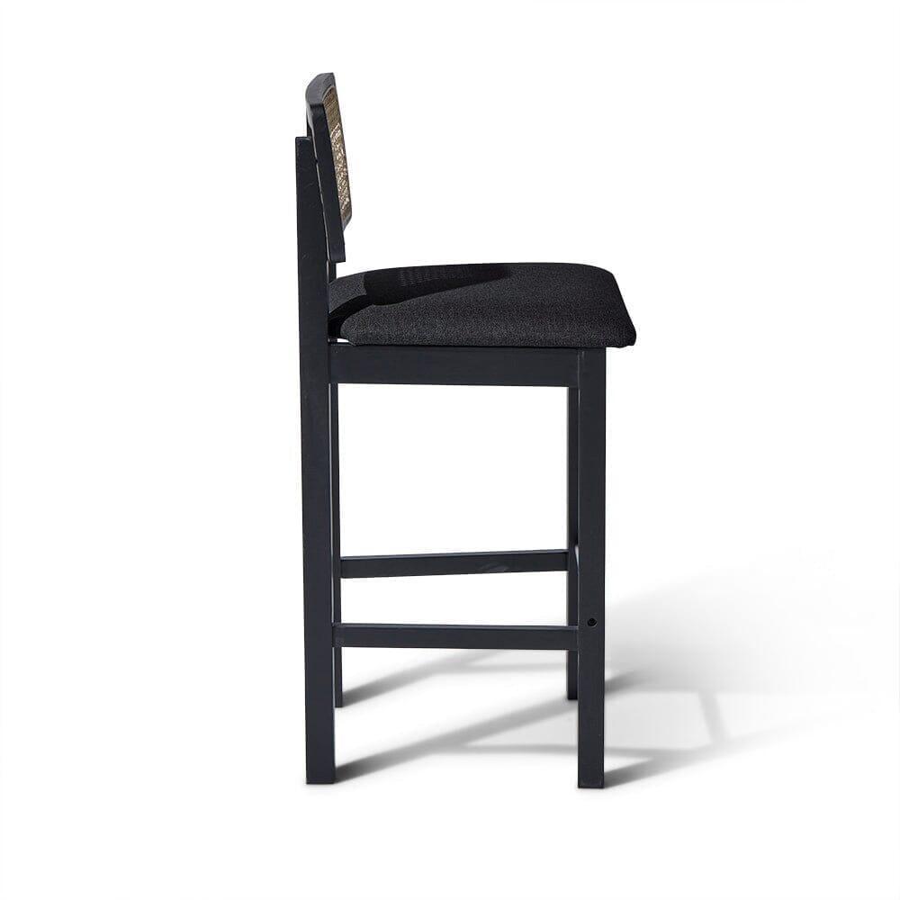 OUTLET - Charlie Black Cane Bar Stool - Wooden Footrest