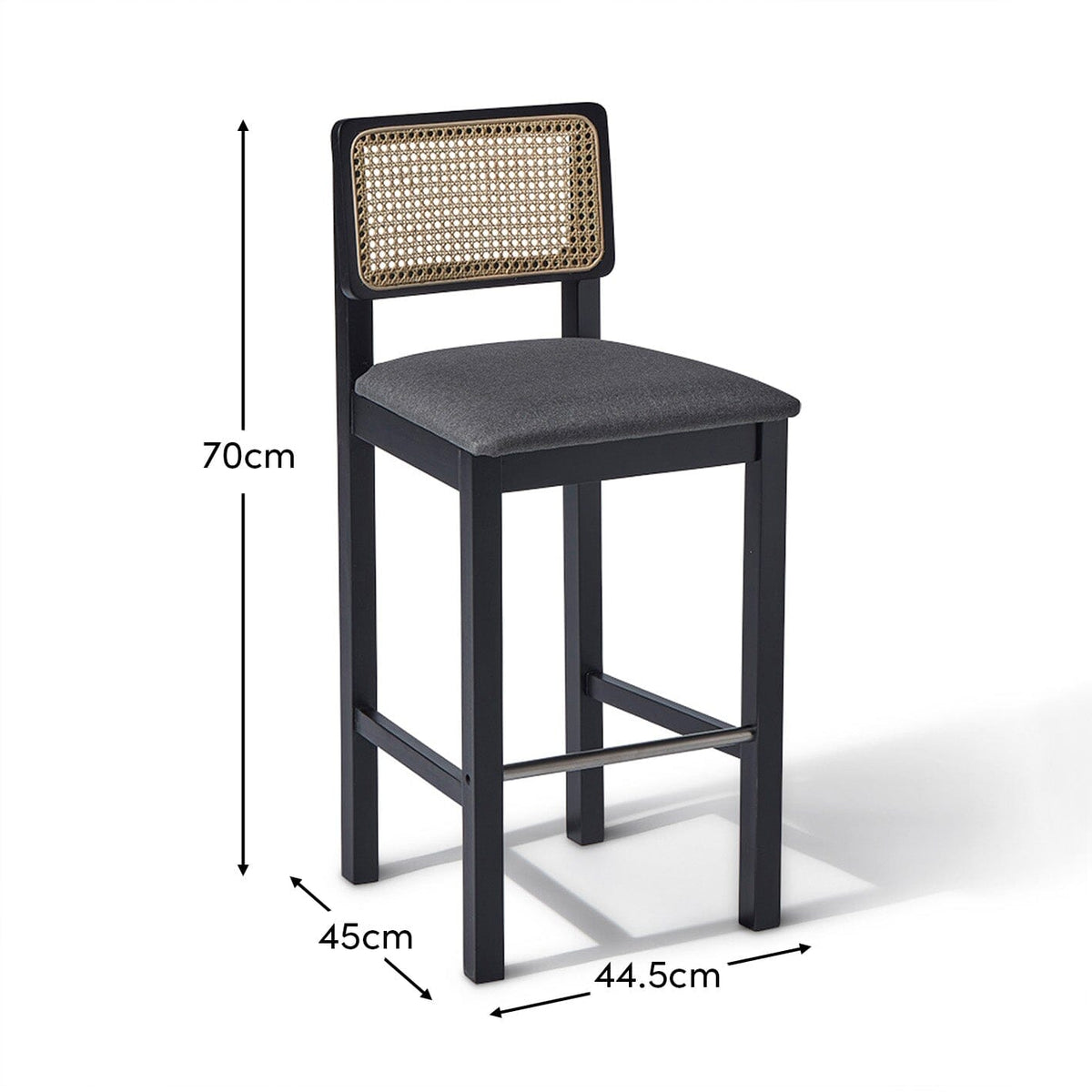 Charlie Black Cane Bar Stool - Wooden Footrest