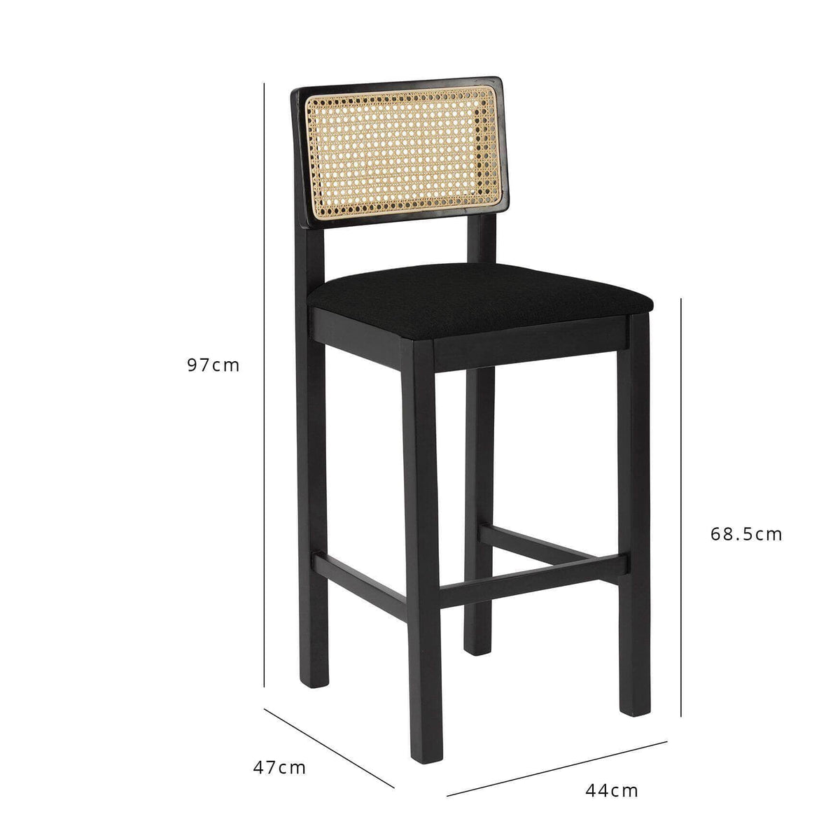OUTLET - Charlie Black Cane Bar Stool - Wooden Footrest