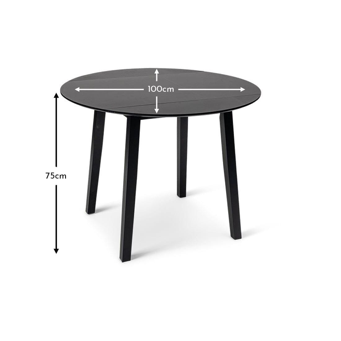 Charlie Black Dining Table Set - Round Drop Leaf - 4 Seater - Charlie Dining Chairs