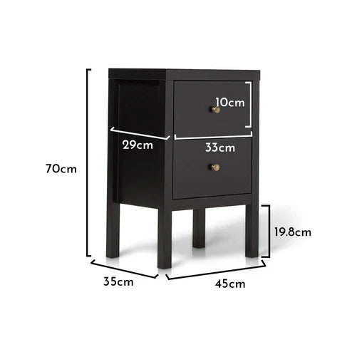 OUTLET - Charlie Two Drawer Bedside Table in Noir Black