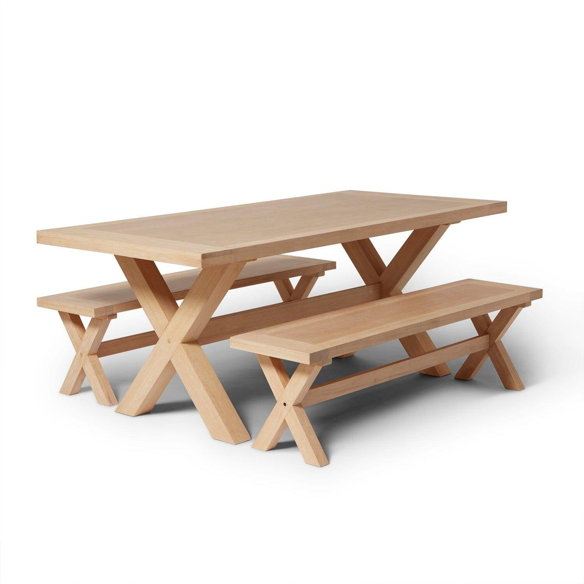 Charlotte 190cm Dining Table with 2 150cm Dining Benches - Whitewash Oak
