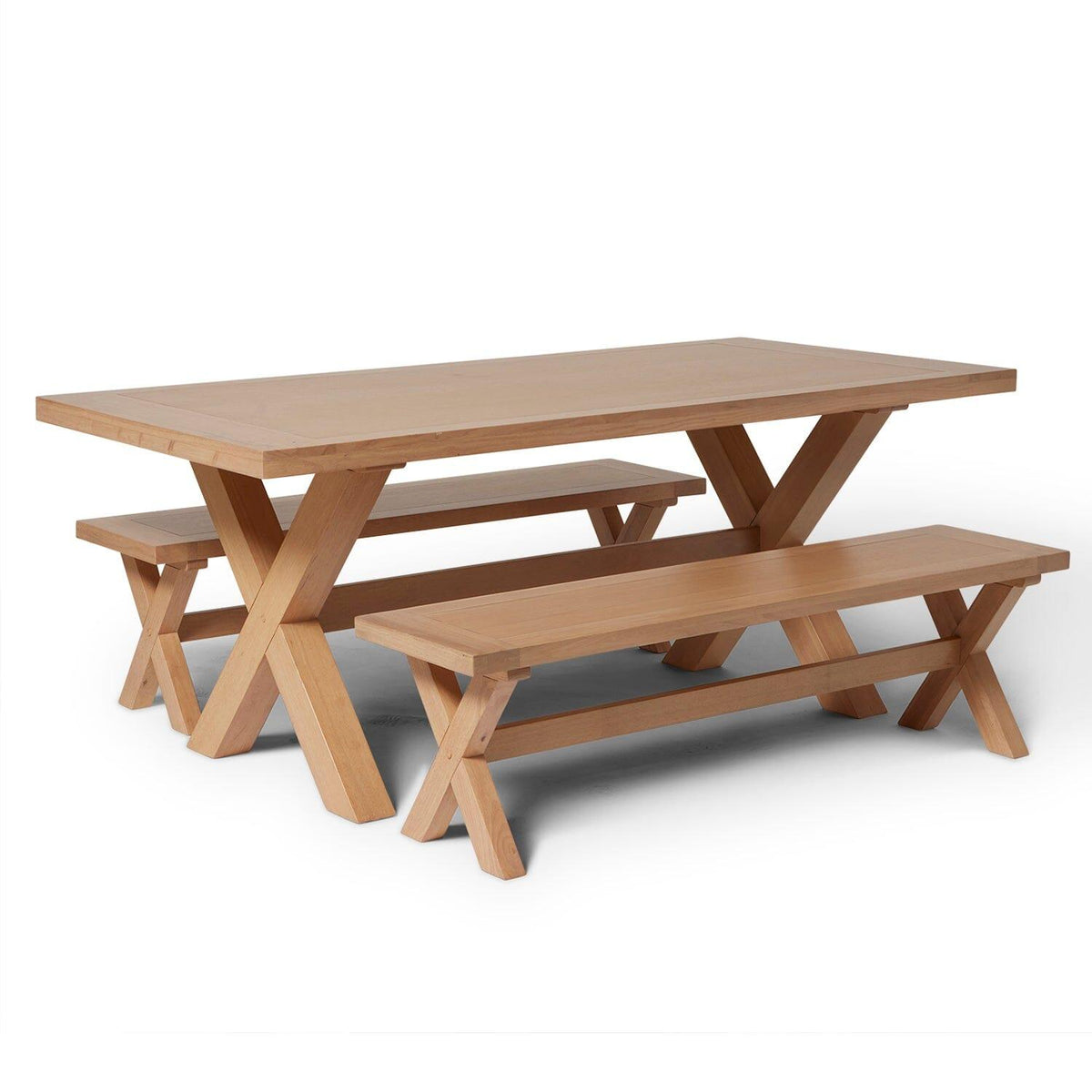 Charlotte Extendable Table 190cm with 2 150cm Dining Benches - Pale Oak
