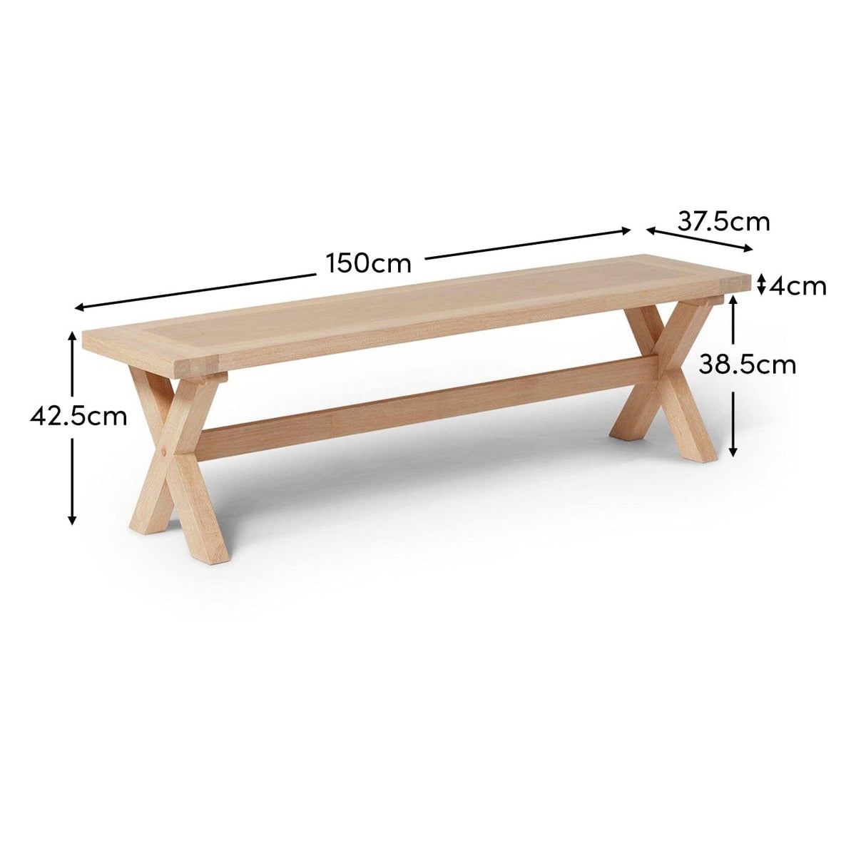 Charlotte 3 Seater Dining Bench - Whitewash Oak