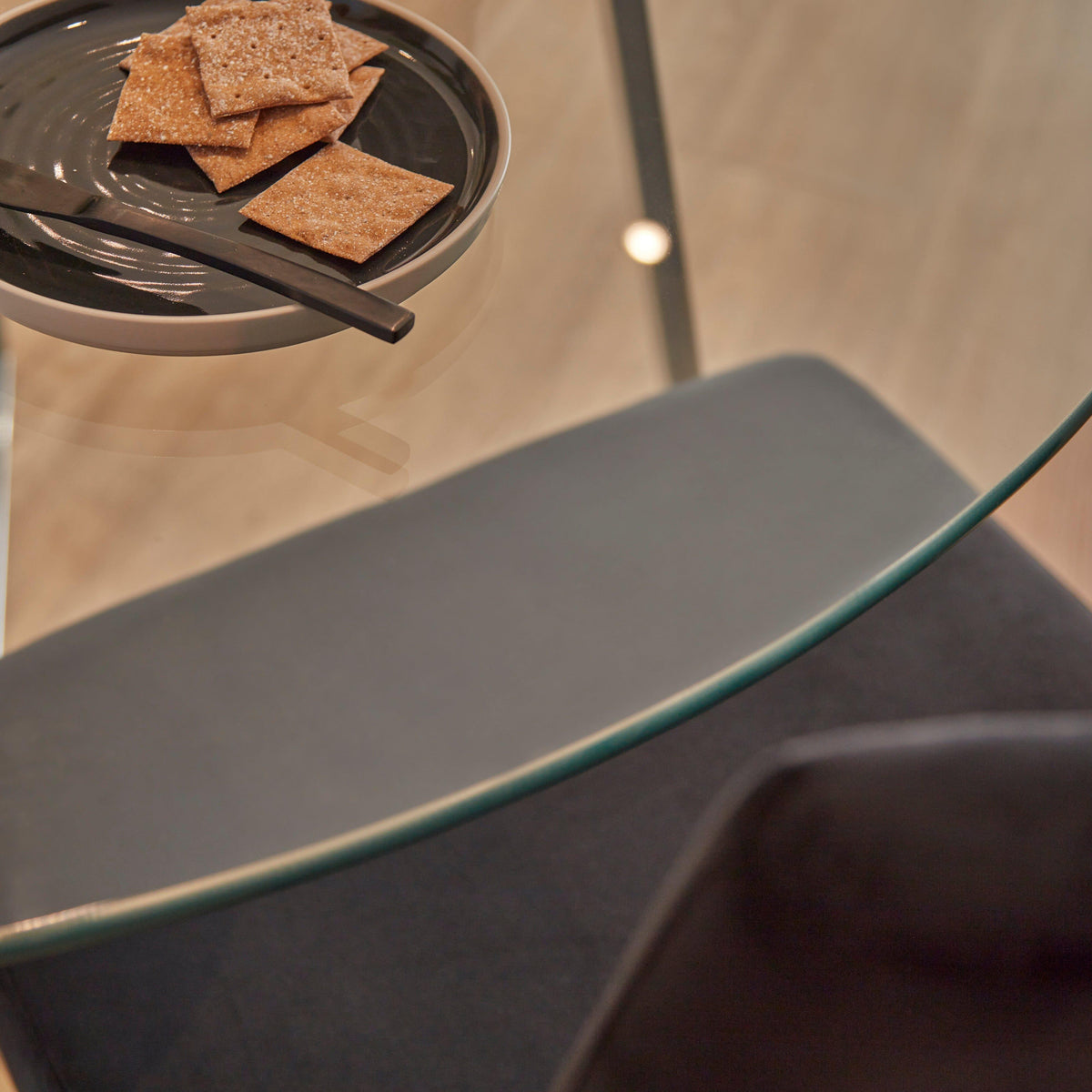 OUTLET - Clara Glass Round Dining Table - Chrome Frame