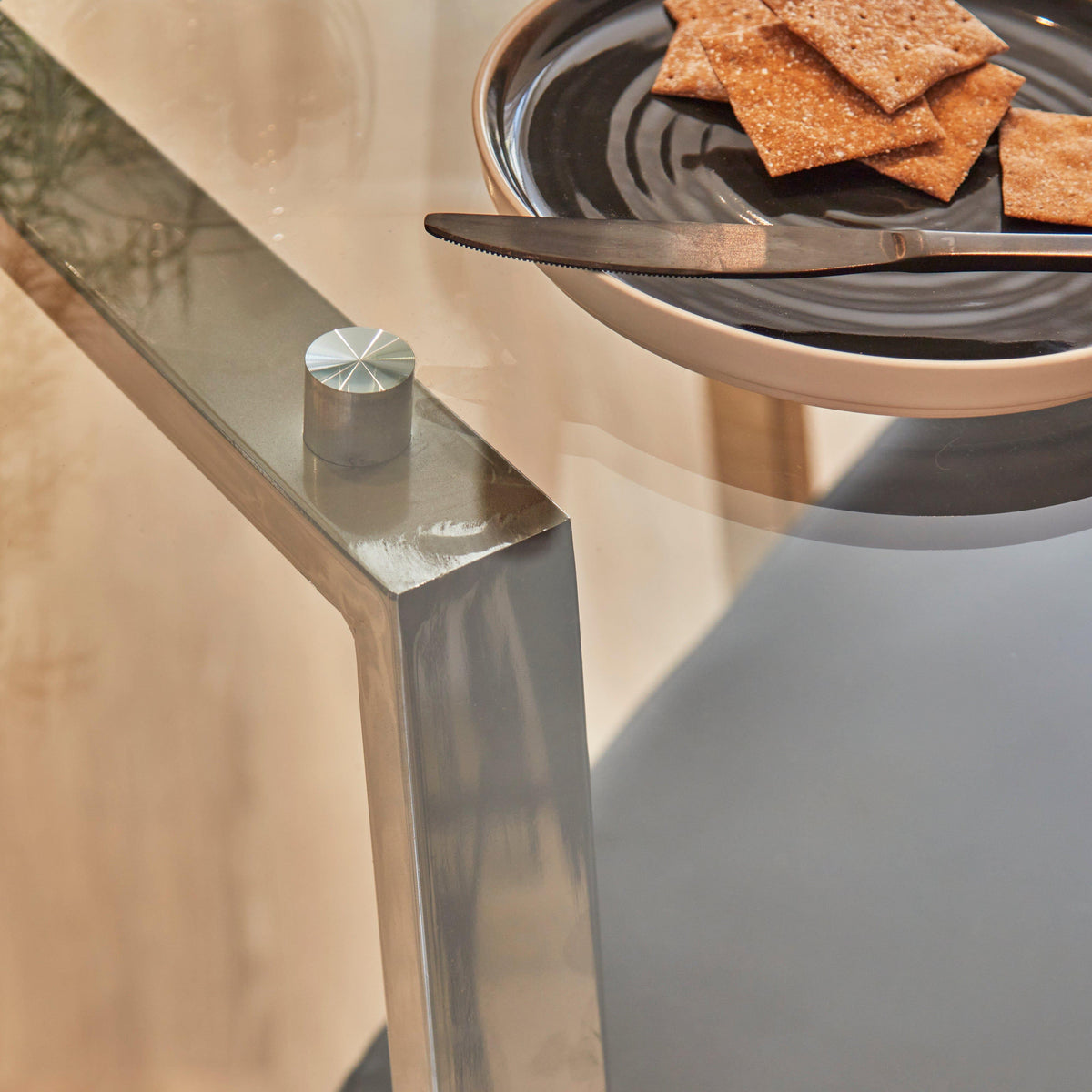 OUTLET - Clara Glass Round Dining Table - Chrome Frame