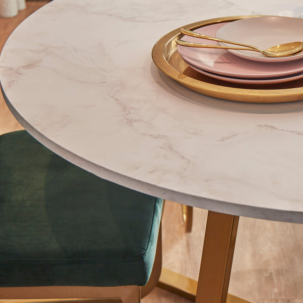 Clara Marble Effect Round Dining Table - Gold Frame