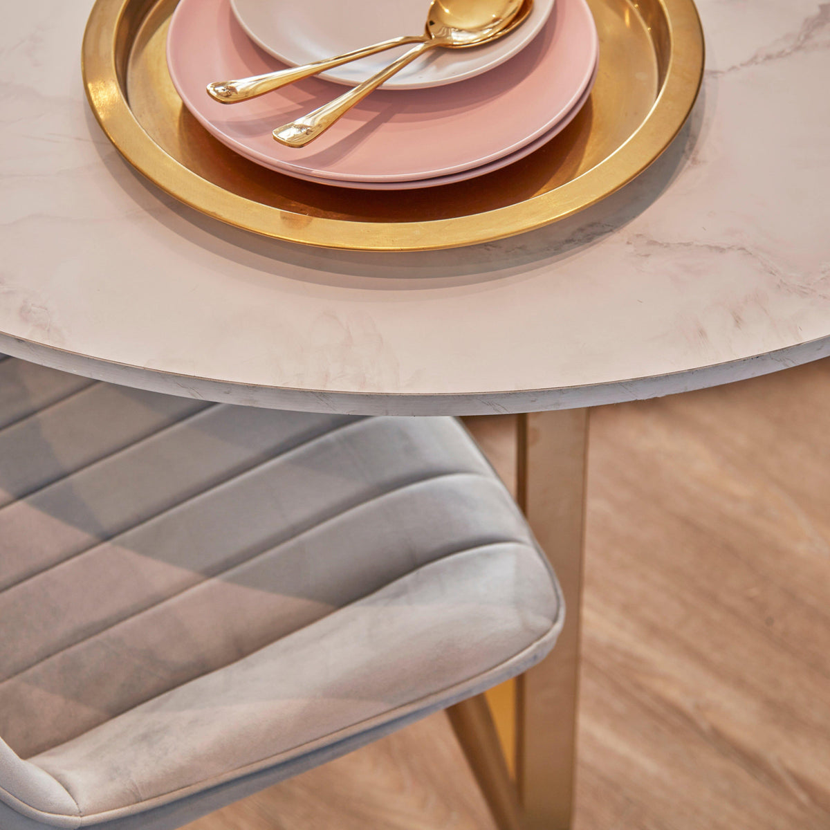 Clara Marble Effect Round Dining Table - Gold Frame