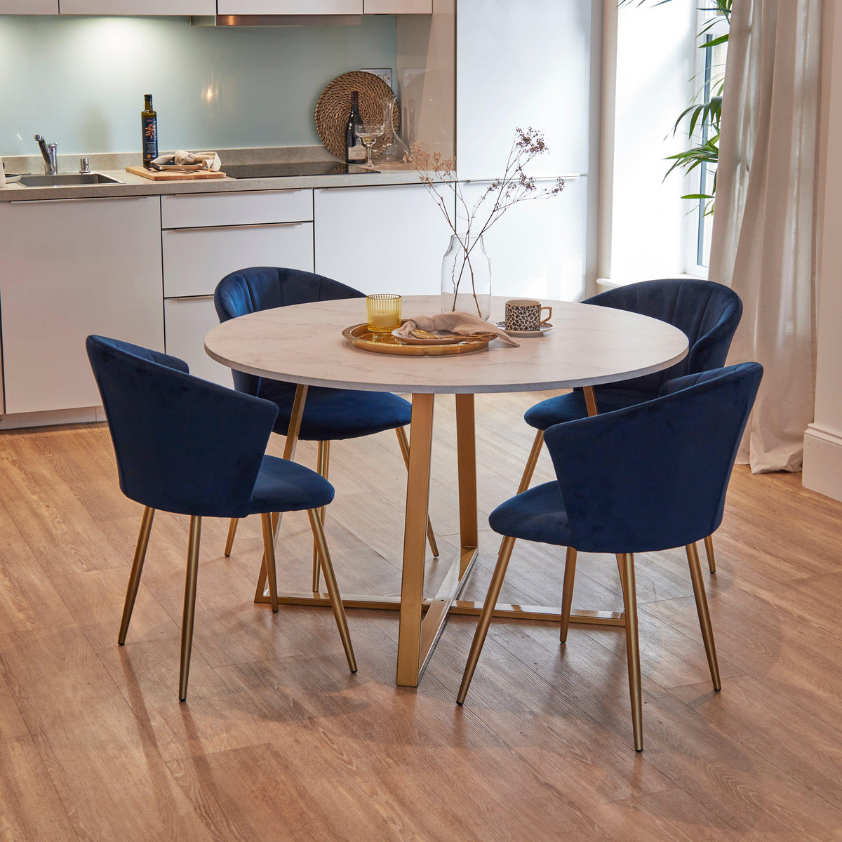 Clara Marble Effect Round Dining Table - Gold Frame
