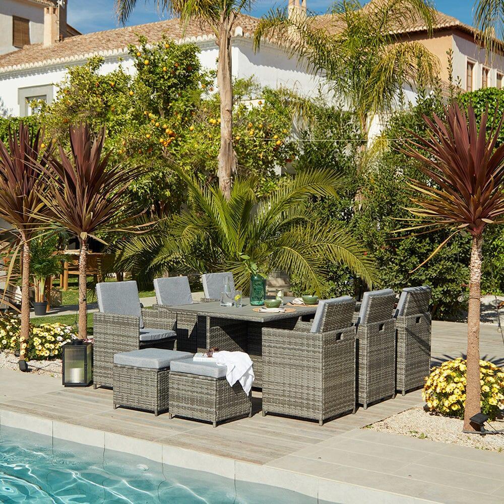 Cube 10 Seater Rattan Outdoor Dining Set - Grey Weave Polywood Top