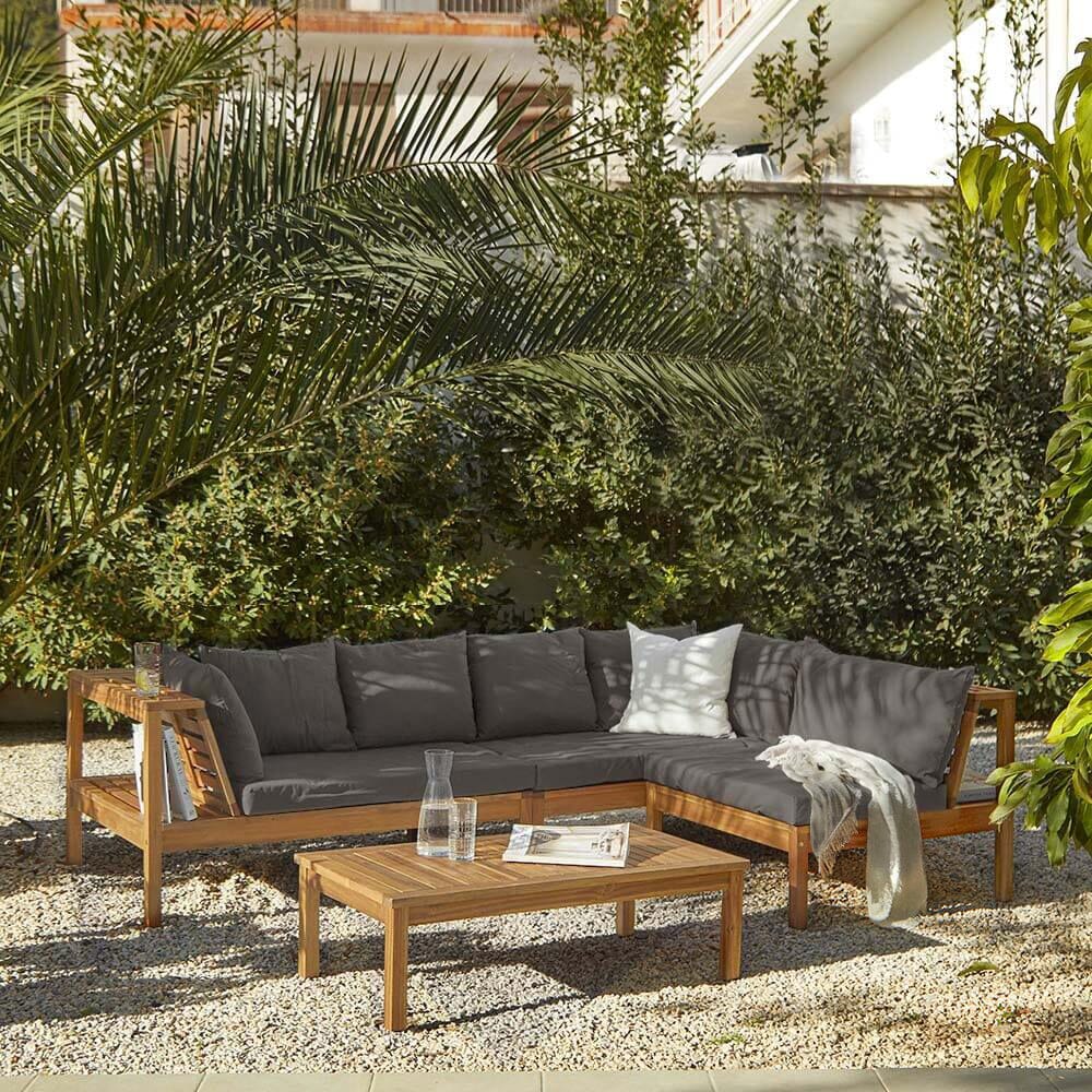 Dakota Wooden Garden Corner Sofa Set - Grey Cushions