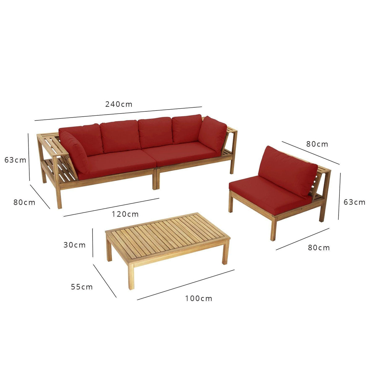 Dakota Wooden Garden Corner Sofa Set - Red Cushions