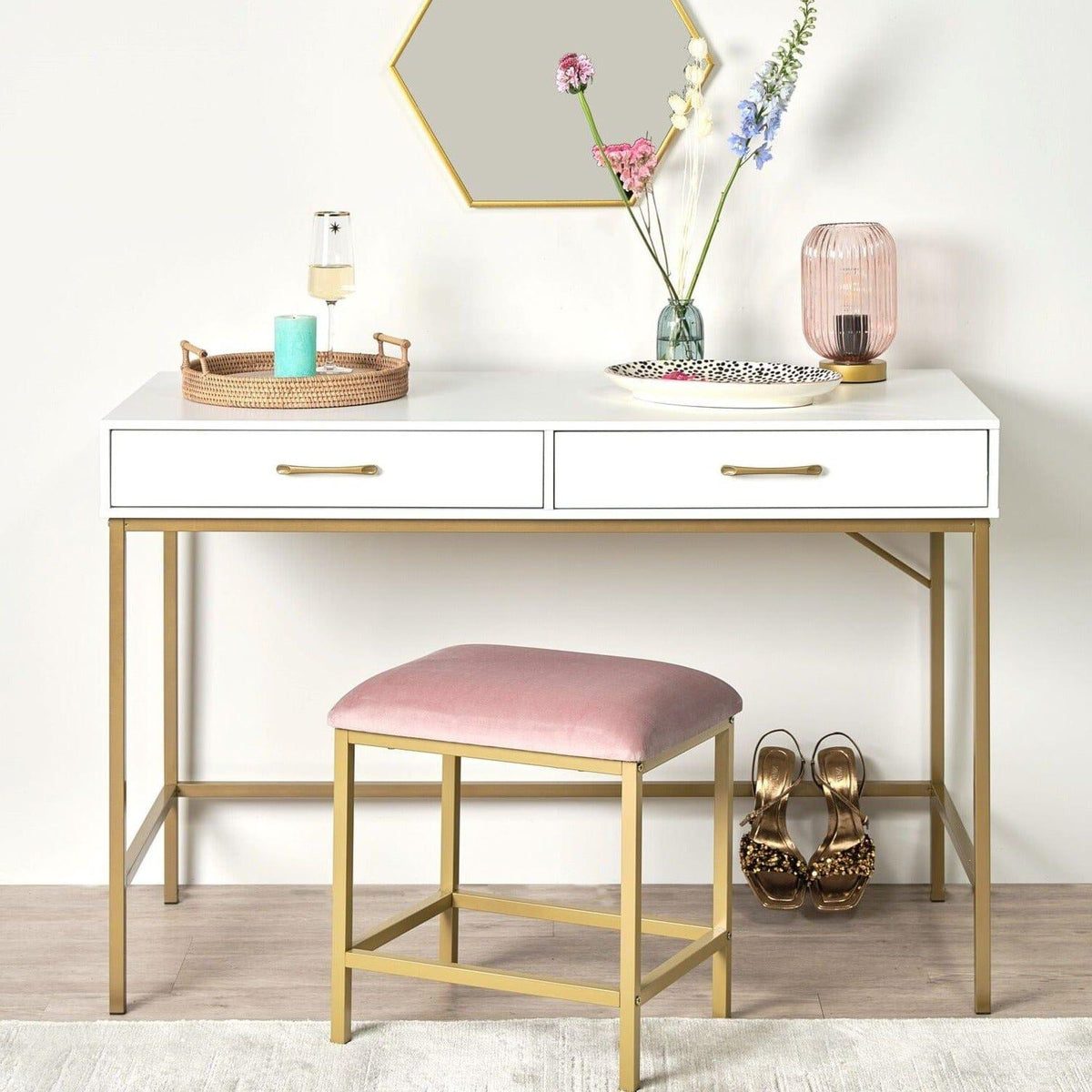 OUTLET - Elland 22.5cm Glass Table Lamp - Blush Pink & Gold