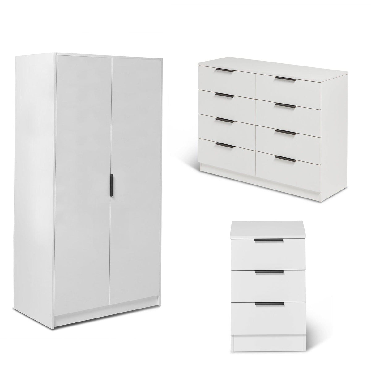 Essie 3 Piece Bedroom Set - 8 Chest of Drawers - Pure White