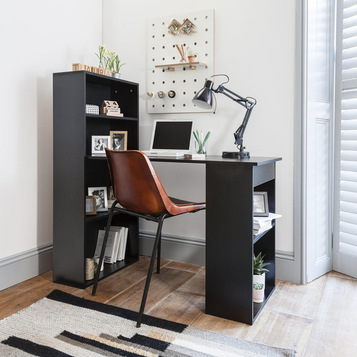 Essie Desk with Shelves - Pitch Black