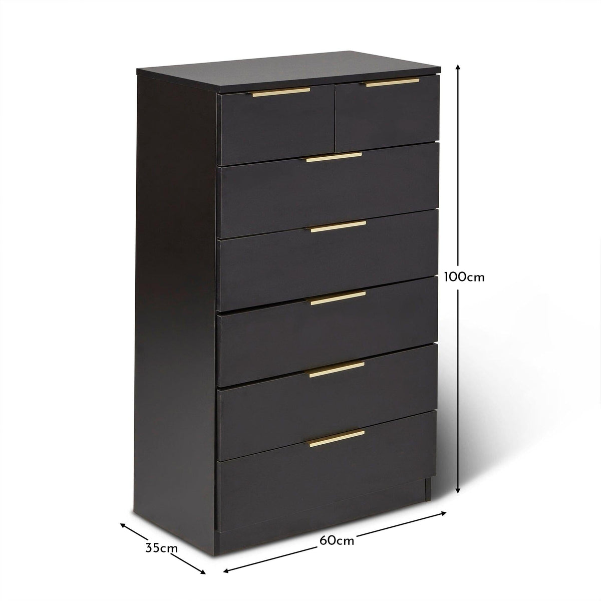 Essie Tall 7 Drawer Chest of Drawers - Black